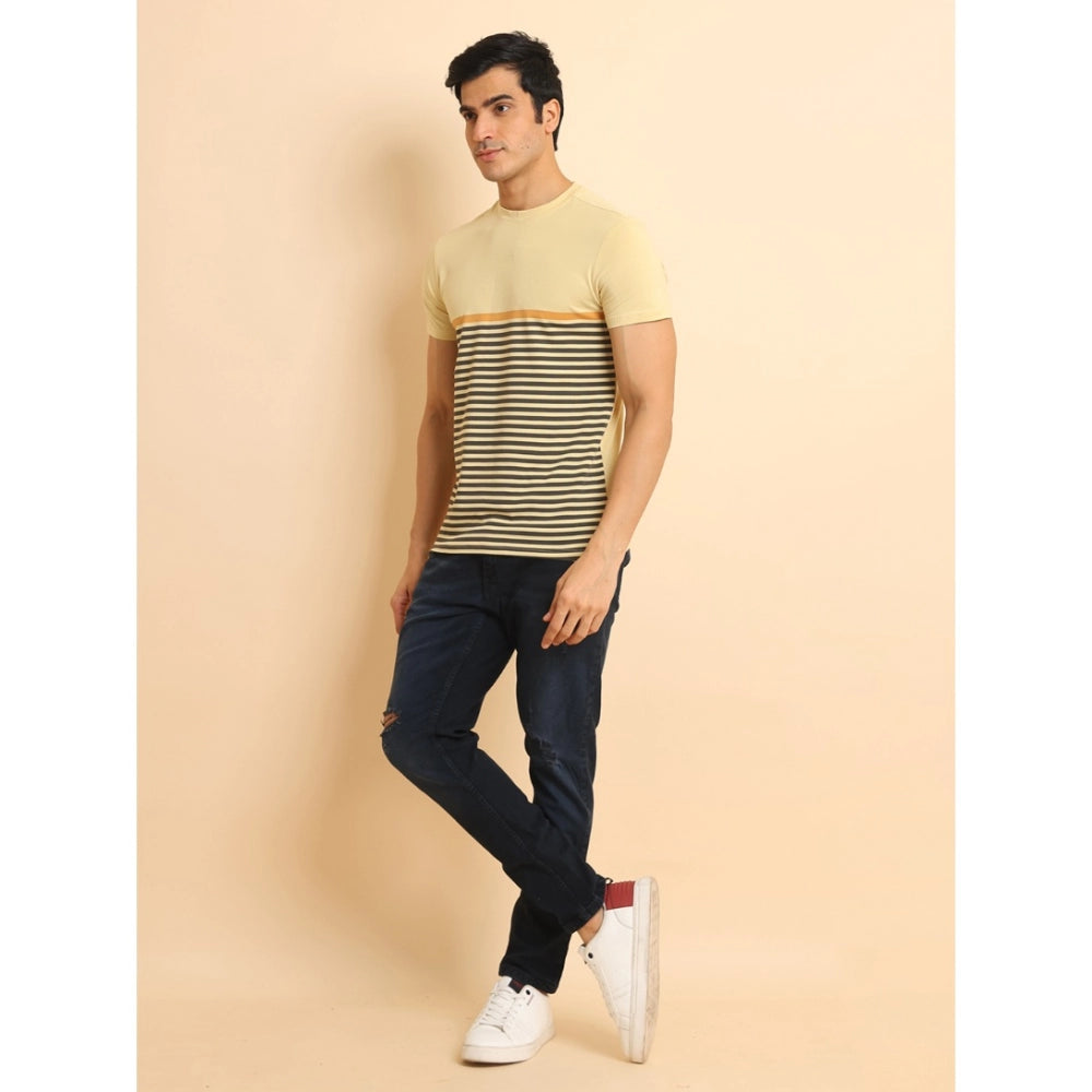PKRKART Men's Casual Cotton Printed Round Neck Half Sleeve T-Shirt (Brown)