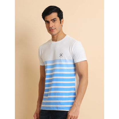 PKRKART Men's Casual Cotton Printed Round Neck Half Sleeve T-Shirt (Blue)