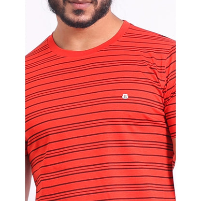 PKRKART Men's Casual Cotton Printed Round Neck Half Sleeve T-Shirt (Red)