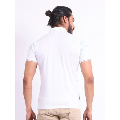 PKRKART Men's Casual Cotton Printed Polo Neck Half Sleeve T-Shirt (White)