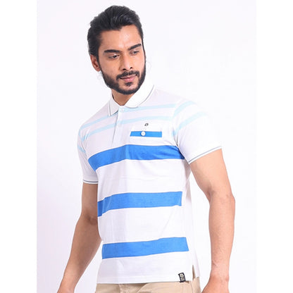 PKRKART Men's Casual Cotton Printed Polo Neck Half Sleeve T-Shirt (White)