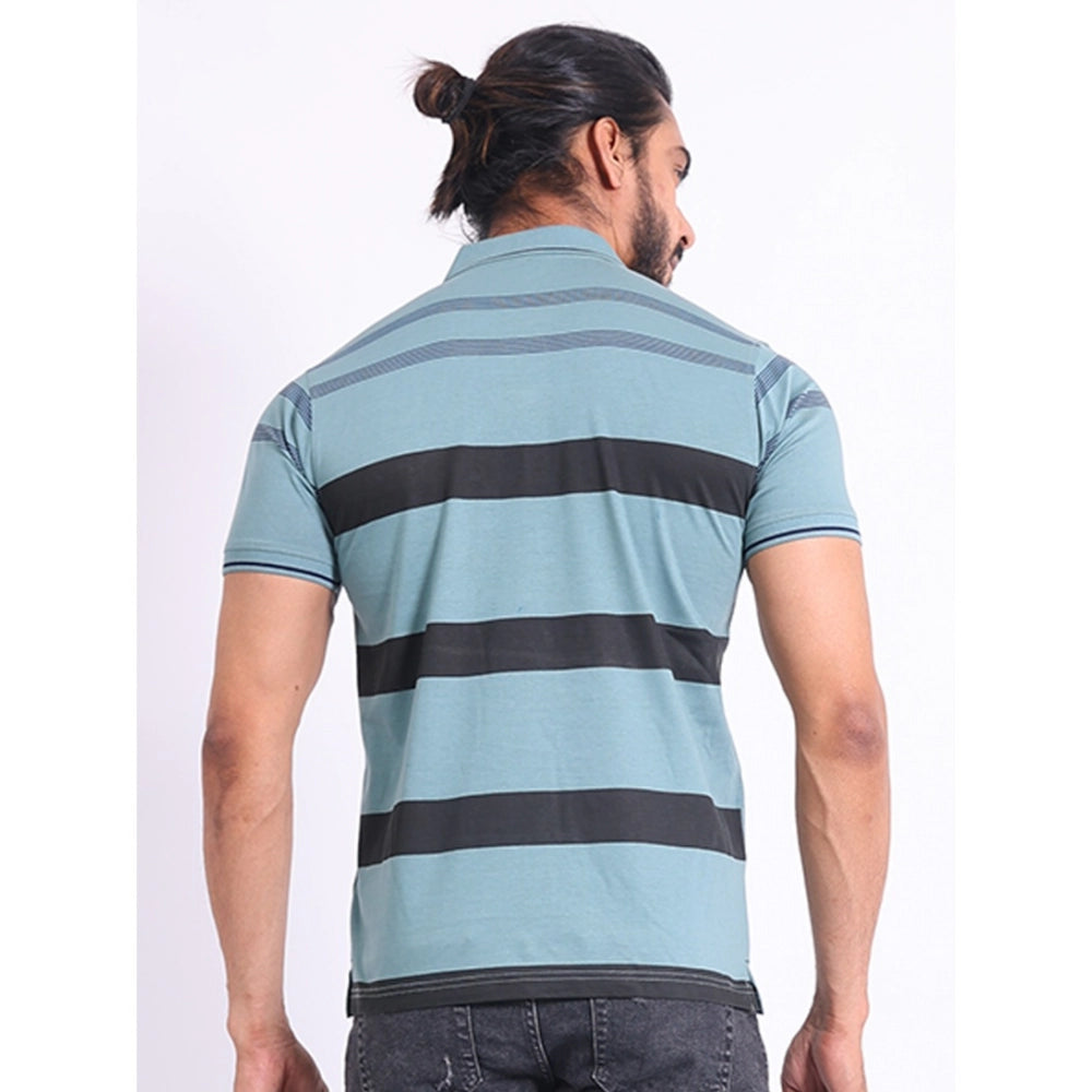 PKRKART Men's Casual Cotton Printed Polo Neck Half Sleeve T-Shirt (Green)