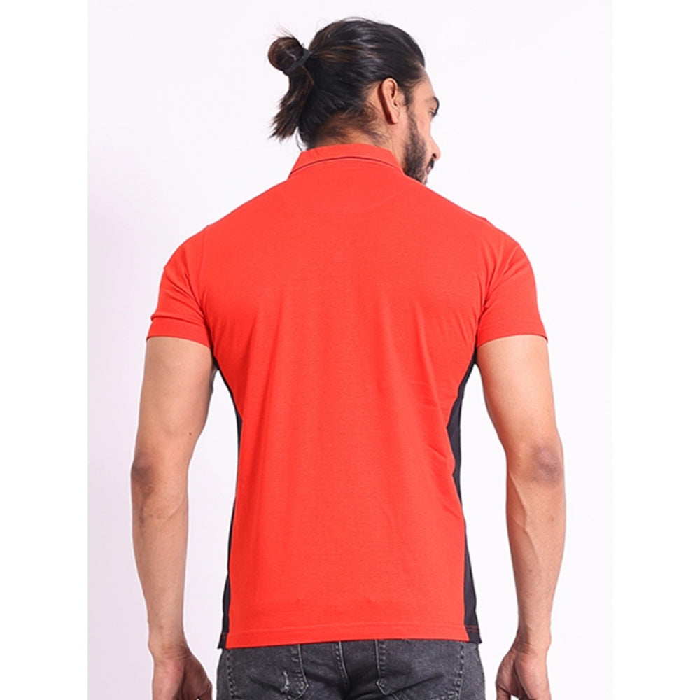 PKRKART Men's Casual Cotton Printed Polo Neck Half Sleeve T-Shirt (Red)