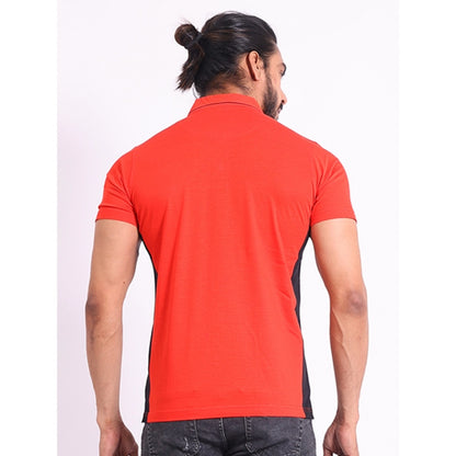 PKRKART Men's Casual Cotton Printed Polo Neck Half Sleeve T-Shirt (Red)