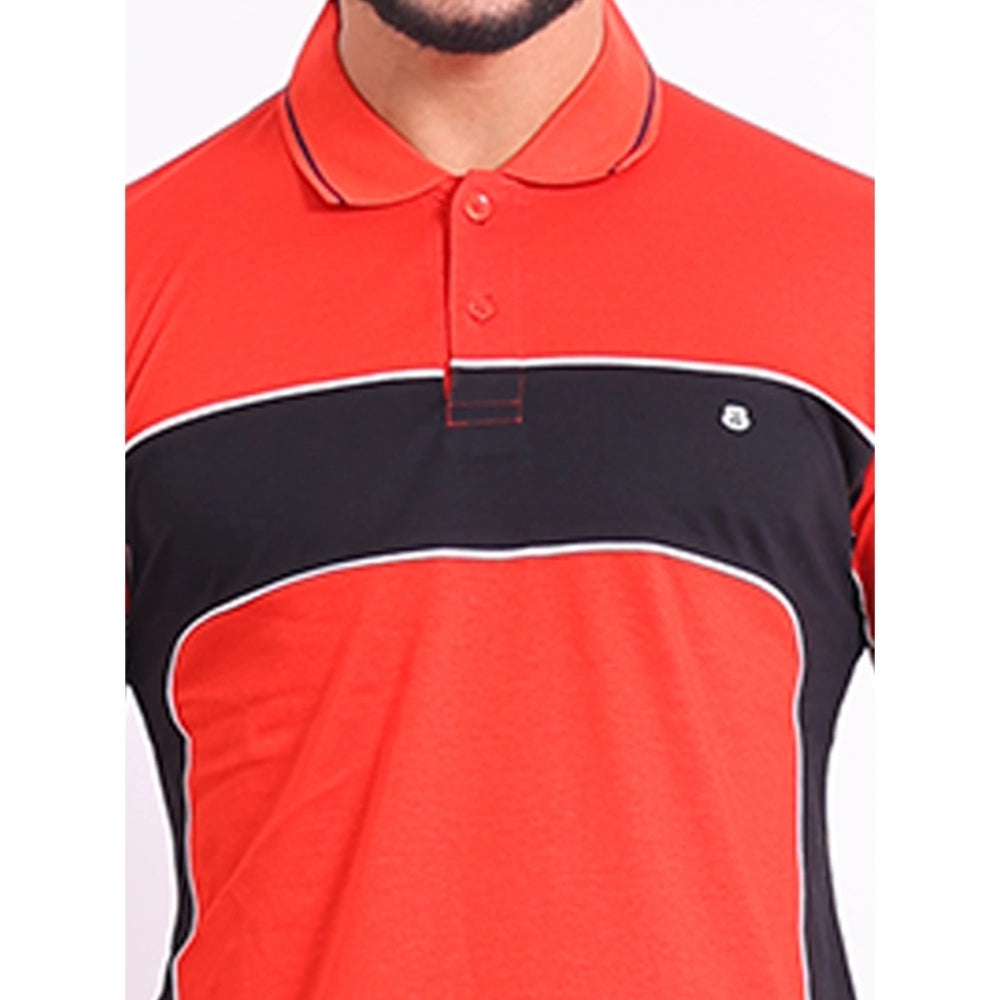 PKRKART Men's Casual Cotton Printed Polo Neck Half Sleeve T-Shirt (Red)