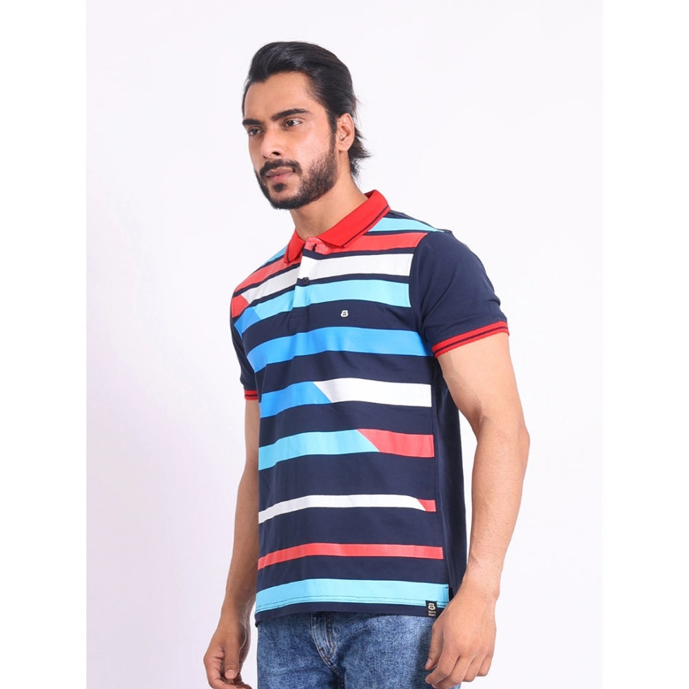 PKRKART Men's Casual Cotton Printed Polo Neck Half Sleeve T-Shirt (Navy)