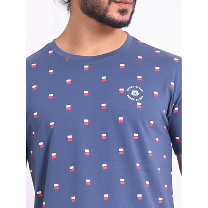 PKRKART Men's Casual Cotton Printed Round Neck Half Sleeve T-Shirt (Blue)