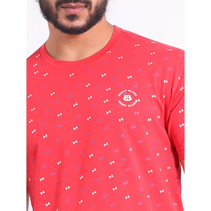 PKRKART Men's Casual Cotton Printed Round Neck Half Sleeve T-Shirt (Red)