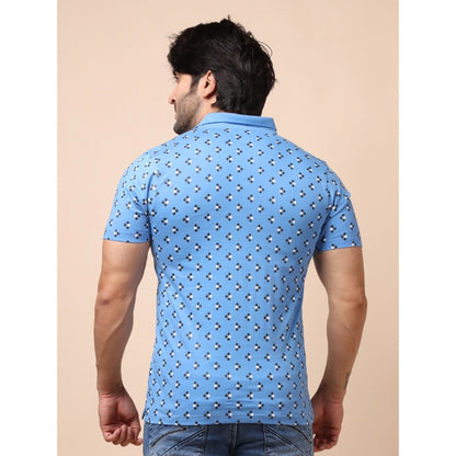 PKRKART Men's Casual Cotton Printed Polo Neck Half Sleeve T-Shirt (Blue)