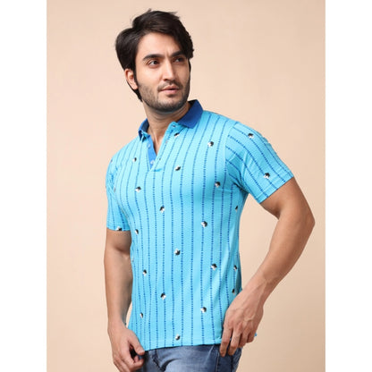 PKRKART Men's Casual Cotton Printed Polo Neck Half Sleeve T-Shirt (Skyblue)