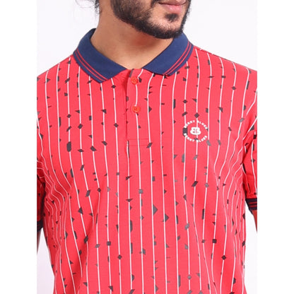 PKRKART Men's Casual Cotton Printed Polo Neck Half Sleeve T-Shirt (Red)