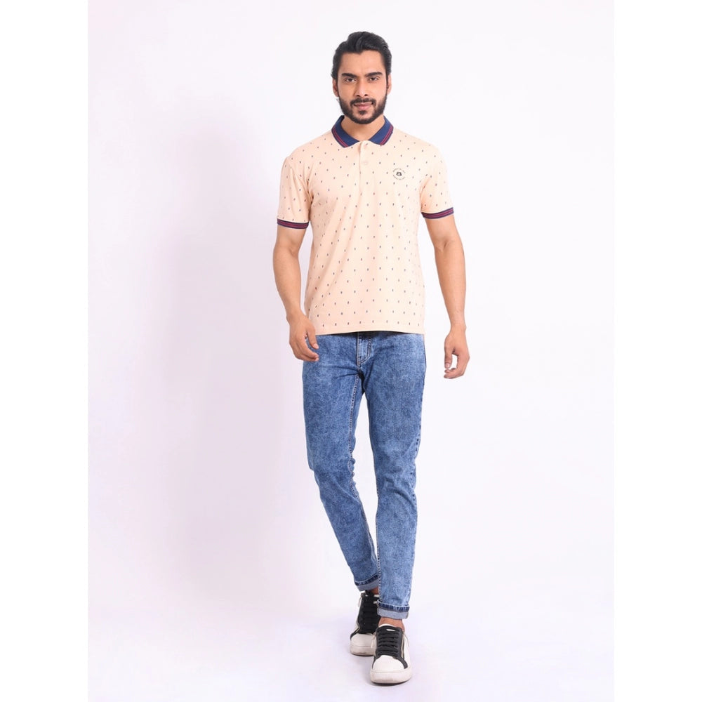 PKRKART Men's Casual Cotton Printed Polo Neck Half Sleeve T-Shirt (Peach)