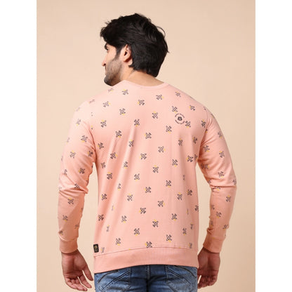 PKRKART Men's Casual Cotton Printed Round Neck Full Sleeve Sweat T-Shirt (Peach)