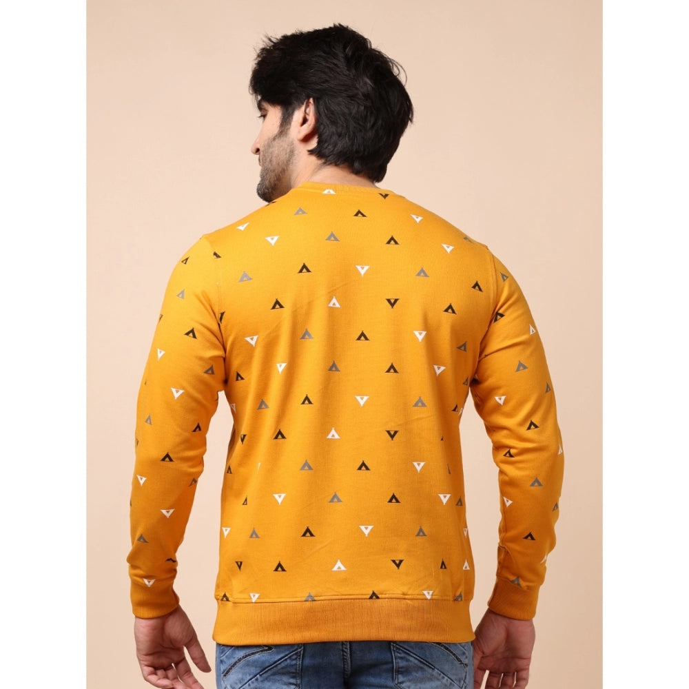 PKRKART Men's Casual Cotton Printed Round Neck Full Sleeve Sweat T-Shirt (Mustard)
