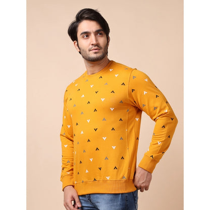 PKRKART Men's Casual Cotton Printed Round Neck Full Sleeve Sweat T-Shirt (Mustard)
