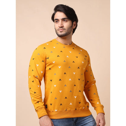 PKRKART Men's Casual Cotton Printed Round Neck Full Sleeve Sweat T-Shirt (Mustard)