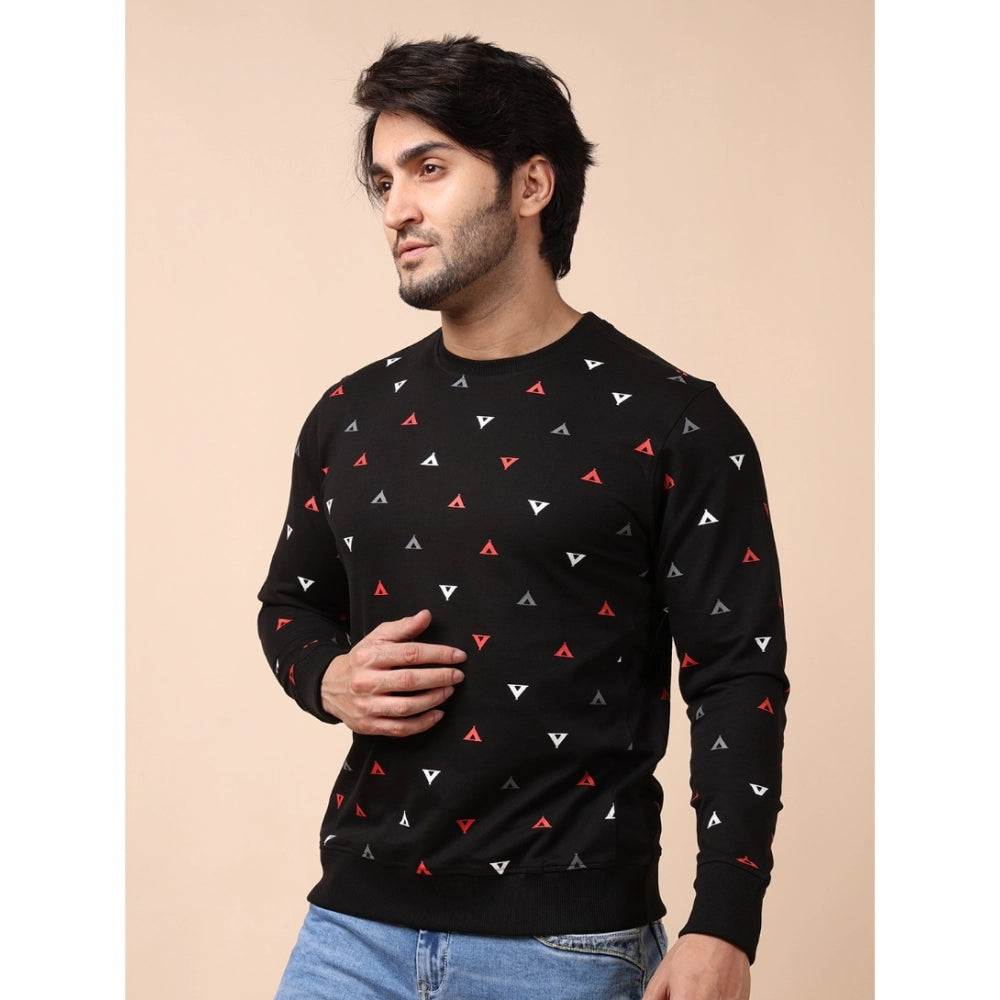 PKRKART Men's Casual Cotton Printed Round Neck Full Sleeve Sweat T-Shirt (Black)