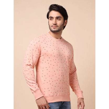 PKRKART Men's Casual Cotton Printed Round Neck Full Sleeve Sweat T-Shirt (Peach)