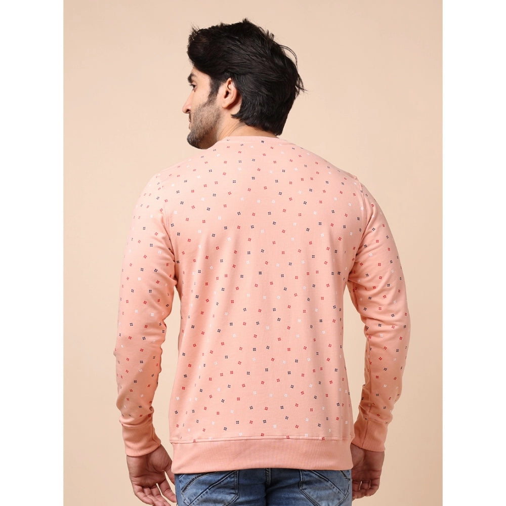 PKRKART Men's Casual Cotton Printed Round Neck Full Sleeve Sweat T-Shirt (Peach)