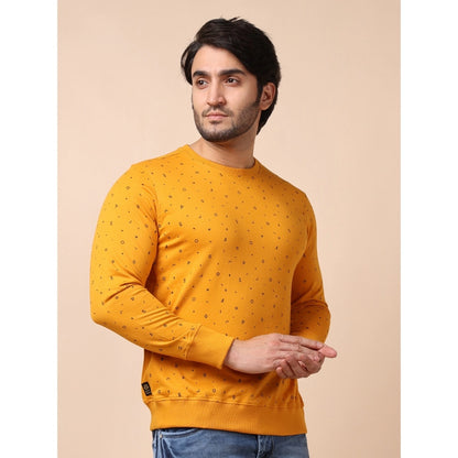 PKRKART Men's Casual Cotton Printed Round Neck Full Sleeve Sweat T-Shirt (Mustard)