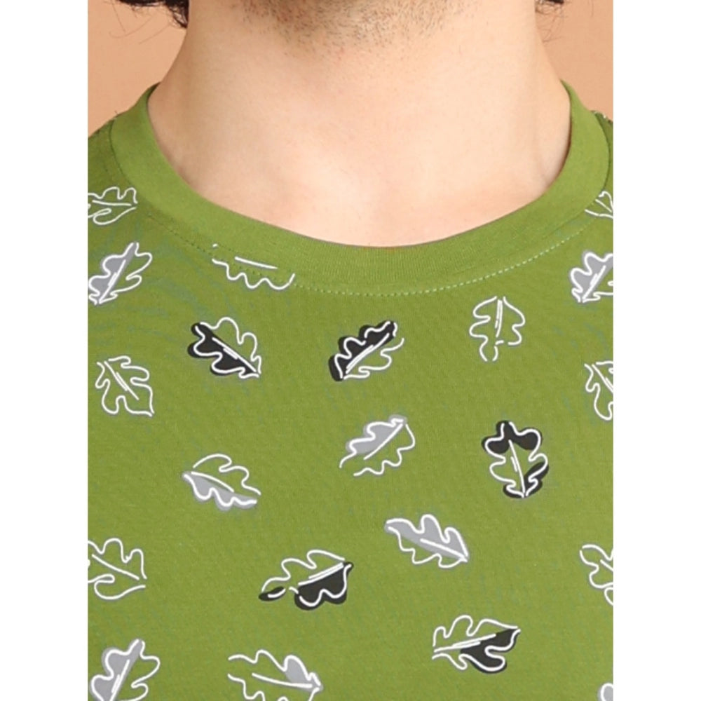 PKRKART Men's Casual Cotton Printed Round Neck Half Sleeve T-Shirt (Green)