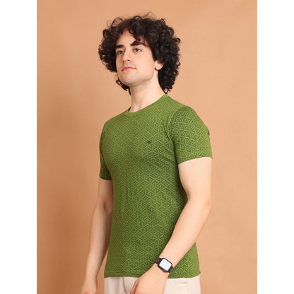 PKRKART Men's Casual Cotton Printed Round Neck Half Sleeve T-Shirt (Green)