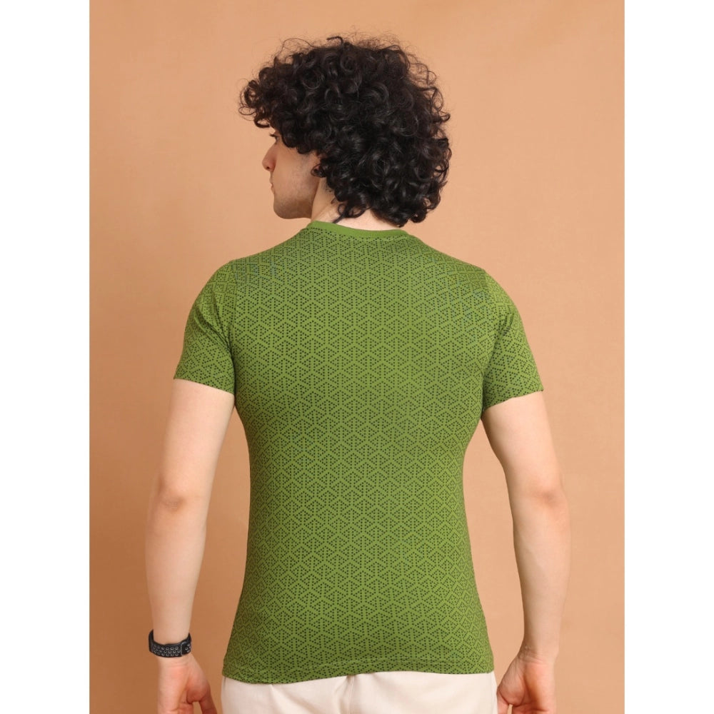 PKRKART Men's Casual Cotton Printed Round Neck Half Sleeve T-Shirt (Green)