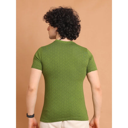 PKRKART Men's Casual Cotton Printed Round Neck Half Sleeve T-Shirt (Green)