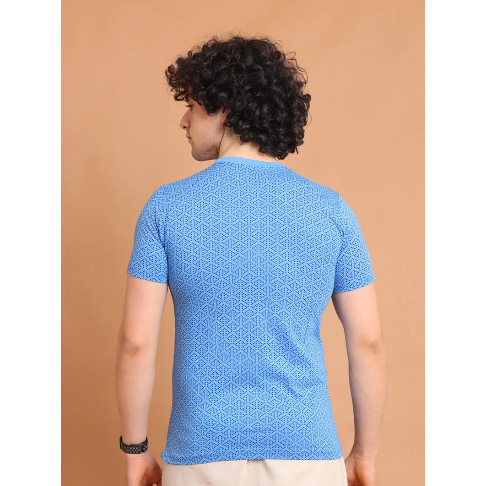 PKRKART Men's Casual Cotton Printed Round Neck Half Sleeve T-Shirt (LightBlue)