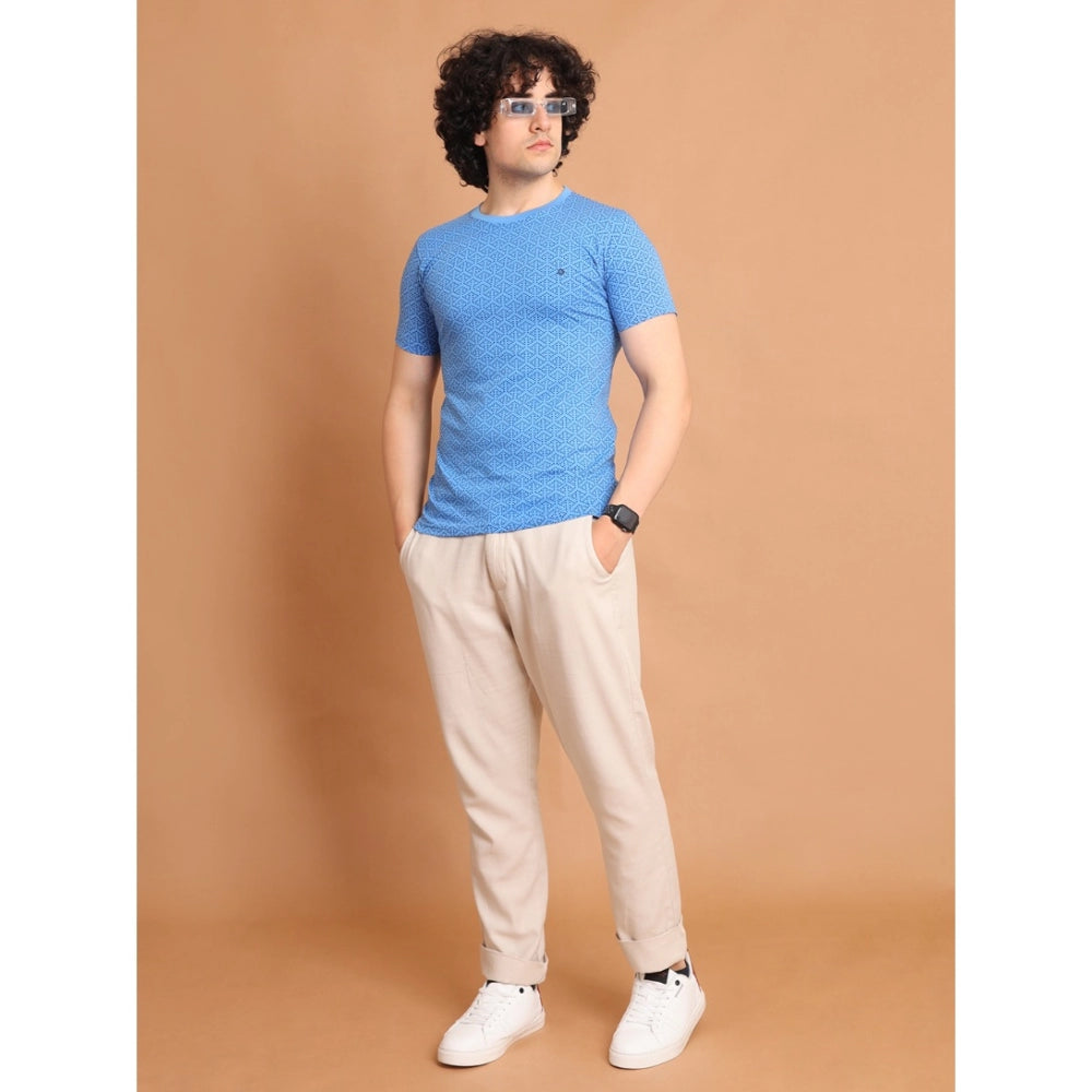PKRKART Men's Casual Cotton Printed Round Neck Half Sleeve T-Shirt (LightBlue)