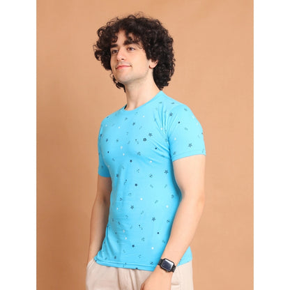 PKRKART Men's Casual Cotton Printed Round Neck Half Sleeve T-Shirt (Skyblue)