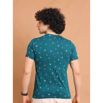 PKRKART Men's Casual Cotton Printed Round Neck Half Sleeve T-Shirt (Green)