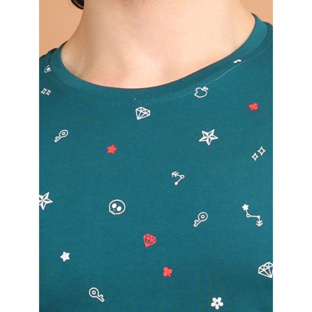 PKRKART Men's Casual Cotton Printed Round Neck Half Sleeve T-Shirt (Green)