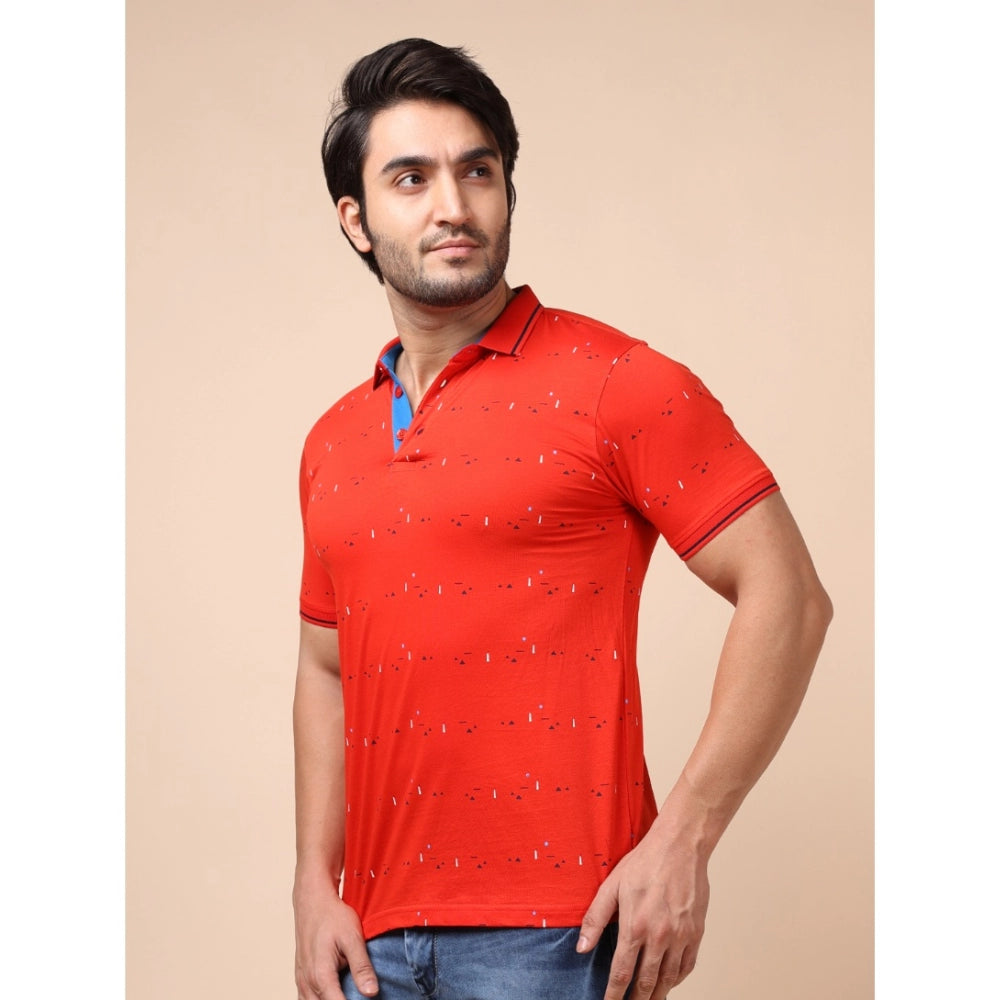 PKRKART Men's Casual Cotton Printed Polo Neck Half Sleeve T-Shirt (Red)