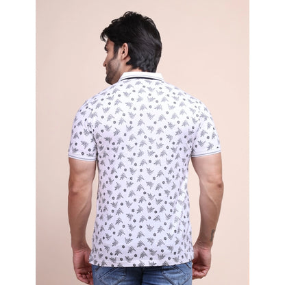 PKRKART Men's Casual Cotton Printed Polo Neck Half Sleeve T-Shirt (White)