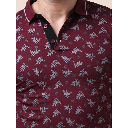 PKRKART Men's Casual Cotton Printed Polo Neck Half Sleeve T-Shirt (Plum)