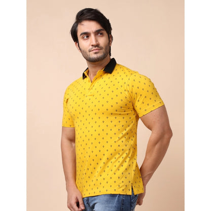 PKRKART Men's Casual Cotton Printed Polo Neck Half Sleeve T-Shirt (Yellow)