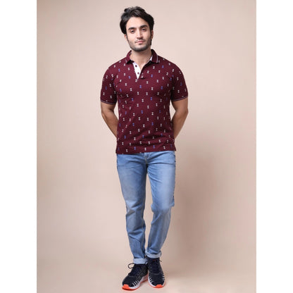 PKRKART Men's Casual Cotton Printed Polo Neck Half Sleeve T-Shirt (Plum)