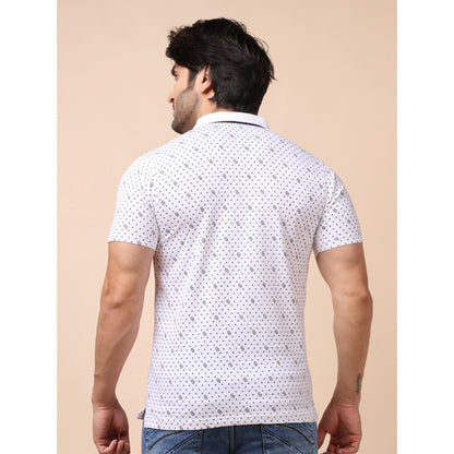PKRKART Men's Casual Cotton Printed Polo Neck Half Sleeve T-Shirt (White)