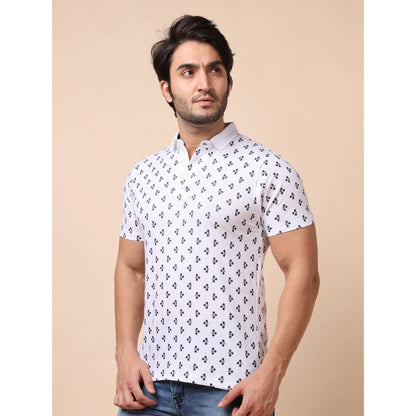 PKRKART Men's Casual Cotton Printed Polo Neck Half Sleeve T-Shirt (White)