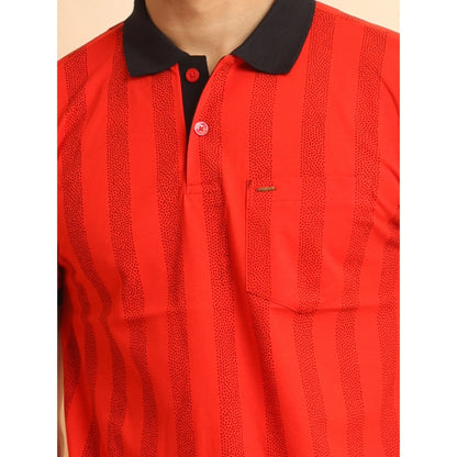 PKRKART Men's Casual Cotton Printed Polo Neck Half Sleeve T-Shirt (Red)