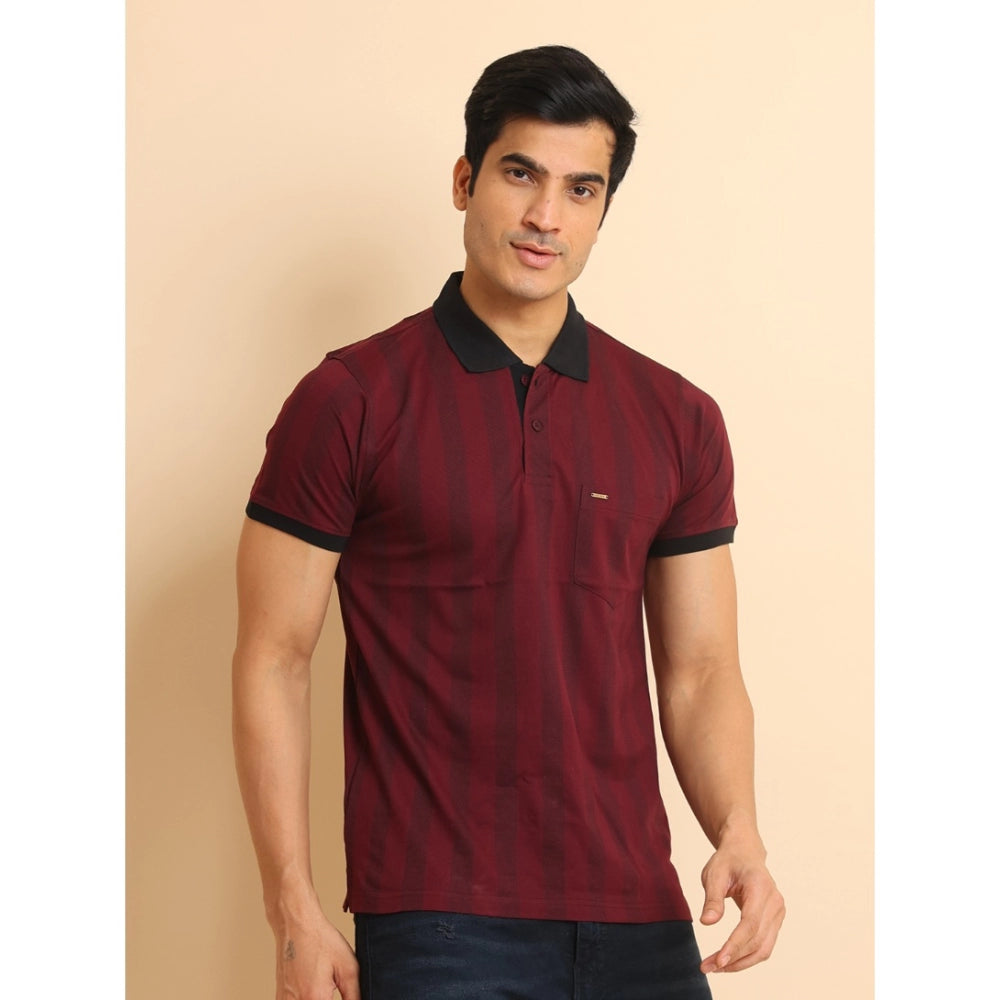 PKRKART Men's Casual Cotton Printed Polo Neck Half Sleeve T-Shirt (Plum)