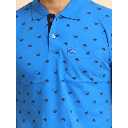 PKRKART Men's Casual Cotton Printed Polo Neck Half Sleeve T-Shirt (Blue)