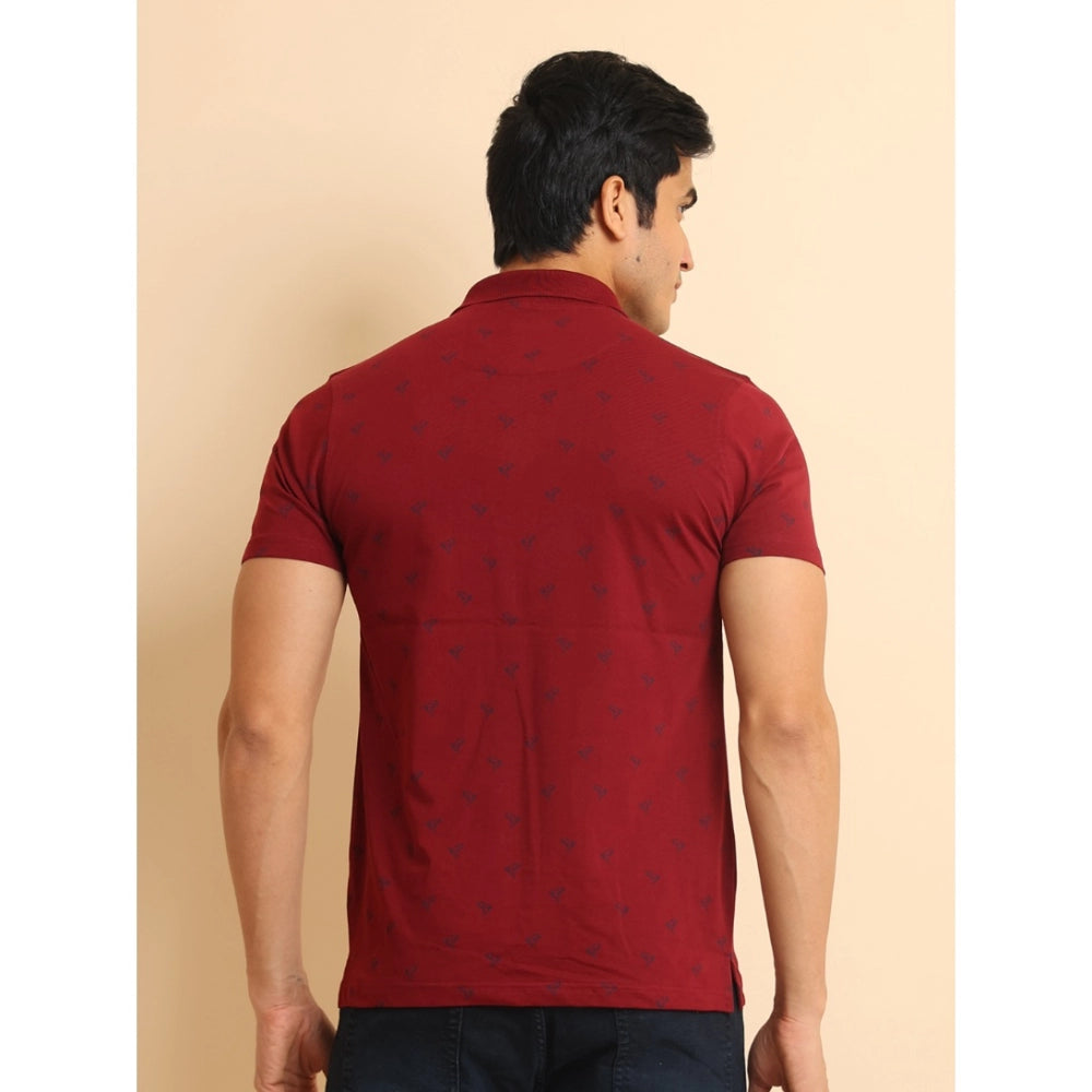 PKRKART Men's Casual Cotton Printed Polo Neck Half Sleeve T-Shirt (Red)