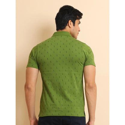 PKRKART Men's Casual Cotton Printed Polo Neck Half Sleeve T-Shirt (Green)
