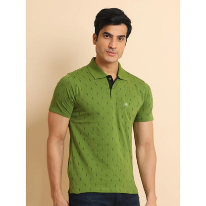 PKRKART Men's Casual Cotton Printed Polo Neck Half Sleeve T-Shirt (Green)