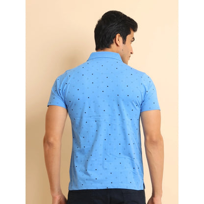 PKRKART Men's Casual Cotton Printed Polo Neck Half Sleeve T-Shirt (Blue)