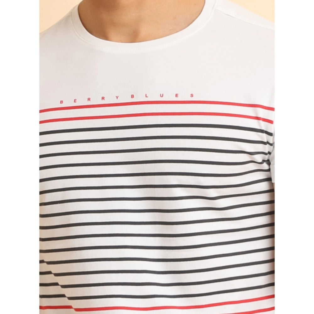 PKRKART Men's Casual Cotton Printed Round Neck Half Sleeve T-Shirt (White)