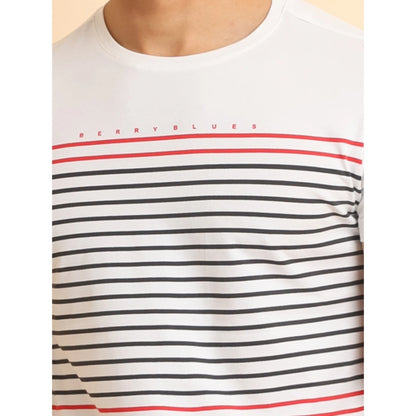 PKRKART Men's Casual Cotton Printed Round Neck Half Sleeve T-Shirt (White)