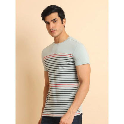 PKRKART Men's Casual Cotton Printed Round Neck Half Sleeve T-Shirt (Grey)
